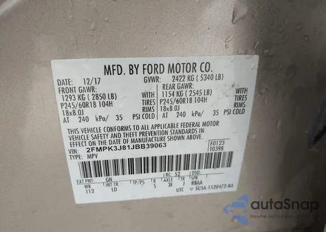 2018 Ford Edge Sel from USA, damaged, VIN 2FMPK3J81JBB39063
